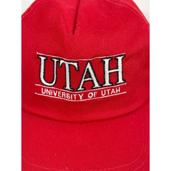 Vintage University Of Utah Red Leather Strapback Hat Front Embroidered - Picture 11 of 12